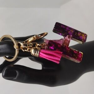 Elegant Pink & Gold Glitter Monogram ‘H’ Keychain – Personalized Sparkle